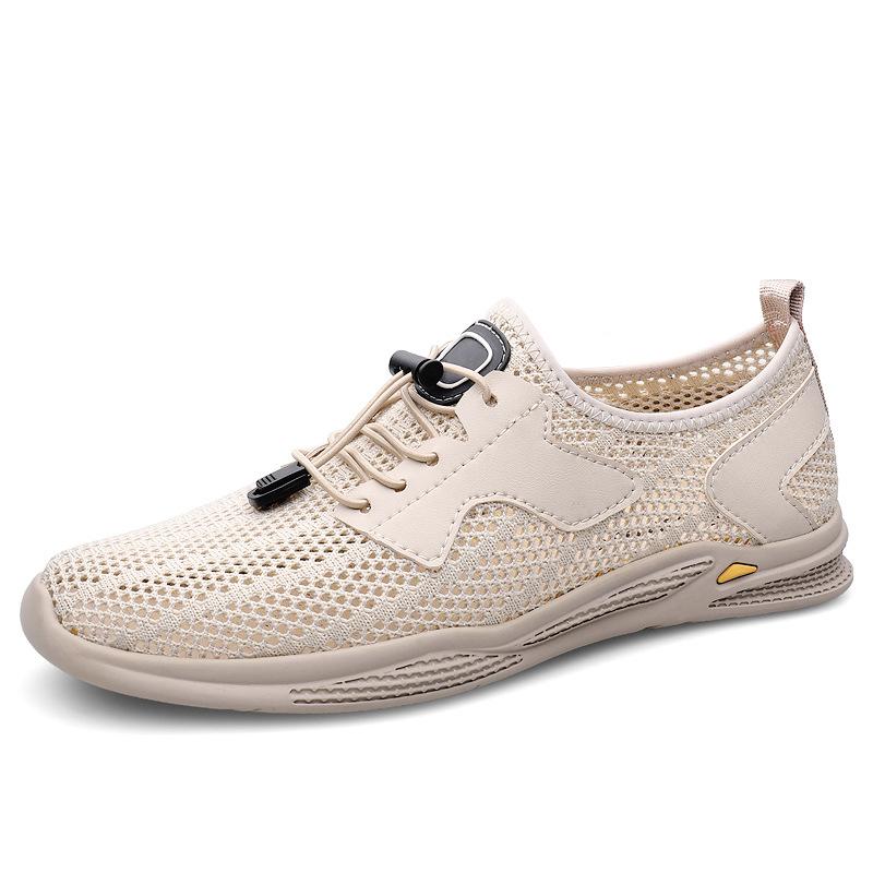 

Мужские повседневные туфли из кожи + сетки с круглым носком, слипоны, тонкие, дышащие, на плоской подошве, с мешком на носке, мужская одежда, мужская обувь 38 песочный