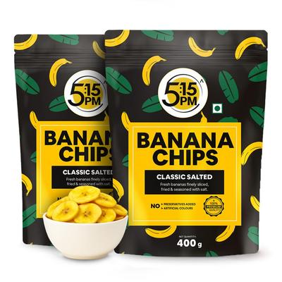 5:15PM Kerala Bananenchips 400g X Packung 2er-Packung | Knusprige gelbe Waffeln Snacks Klassischer gesalzener Geschmack