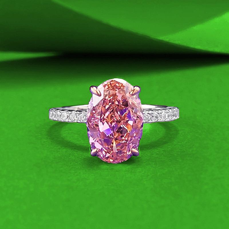 

Zhu Zhi Fan S925 Sterling Silver Oval Padparadscha Diamond Ring for Women - Fashionable & Versatile Size 9