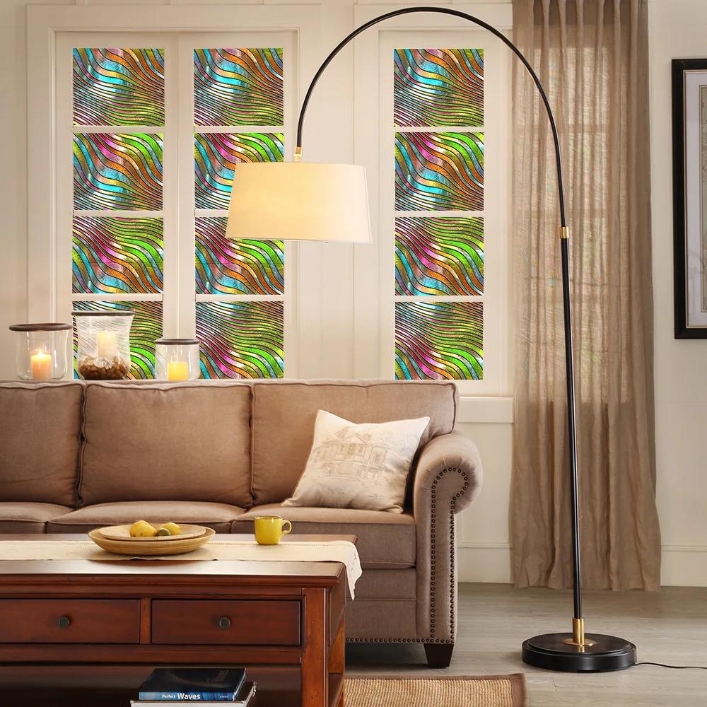 Colorful Stained Glass Window Film Retro Flowers Pattern Non-adhesive Window Decals Static Clings Non-Adhesive Window Stickers