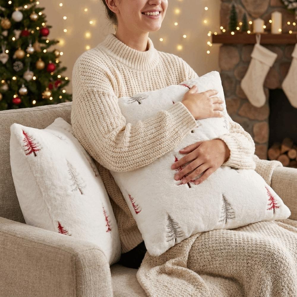 Soft Fluffy Holiday Pillowcase Xmas Tree Throw Pillow Cover Home Decor Plush Cushion Cover Bedroom