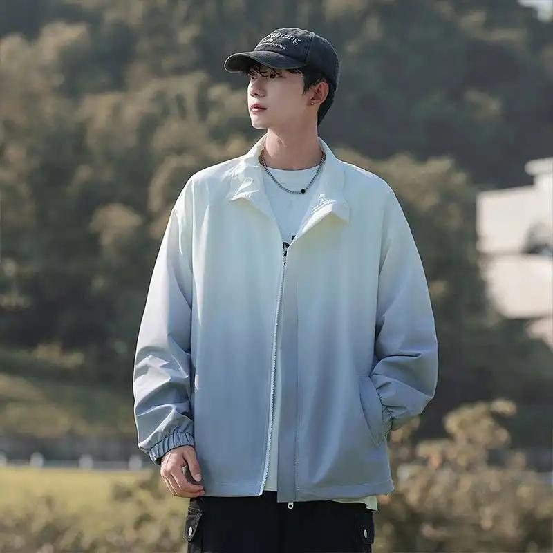 

Куртка градиентного цвета со стойкой, градиентный новый стиль, ветрозащитная, весенне-осенняя, свободная, повседневная, трендовый топ, универсальная куртка L белый