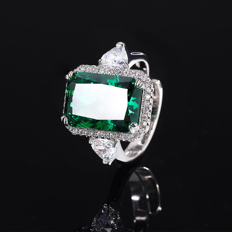 Jewelry Copper Bottom Gold-Plated High Carbon Diamond Ice Flower Square Diamond Copper Inlaid Temperament Light Luxury Rectangular Ring Women 10 * 14