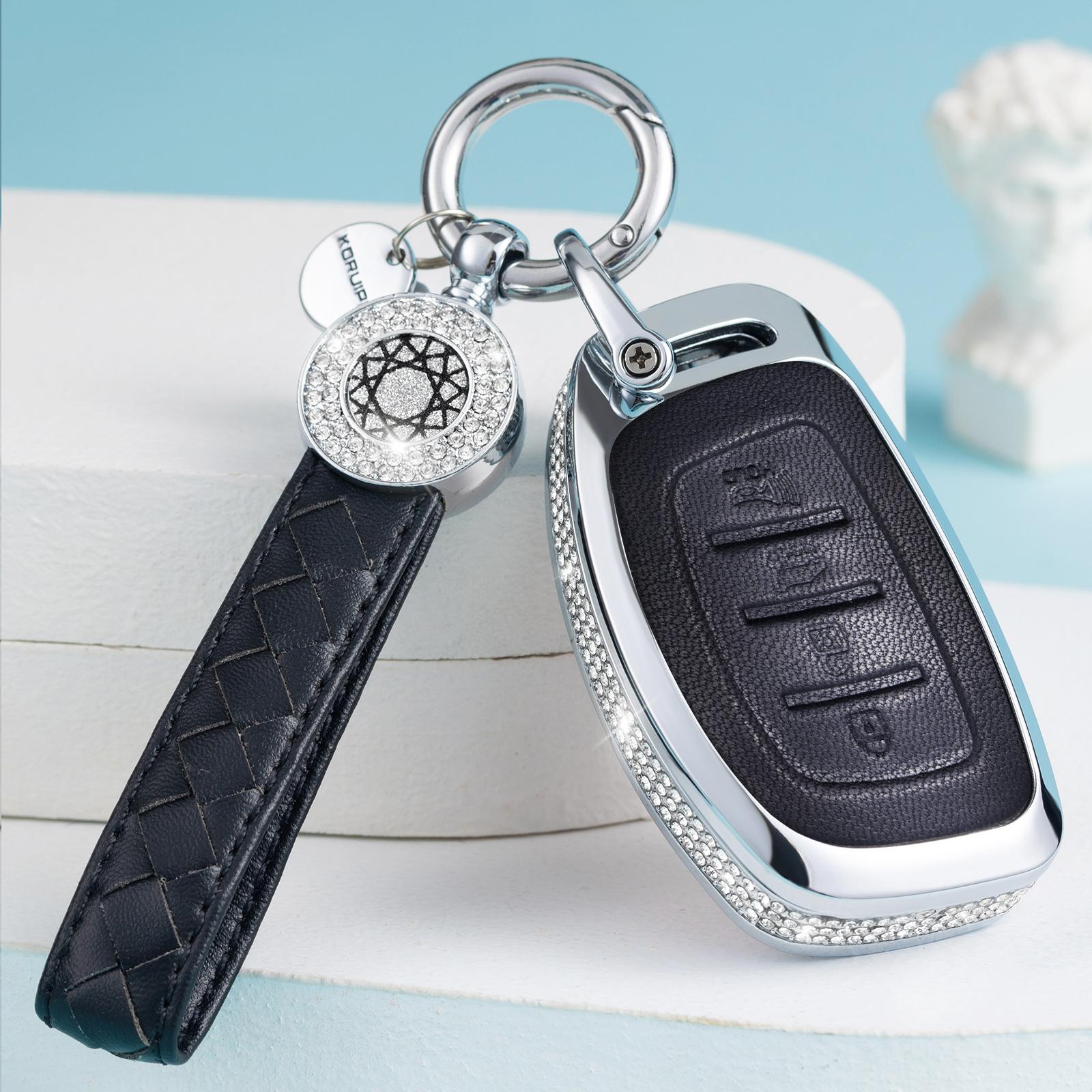 

for Hyundai Key Fob Cover with Keychain, Pink Leather Key Case Protection Shell Fit for Hyundai Elantra Ioniq Sonata Tucson Elan чорний