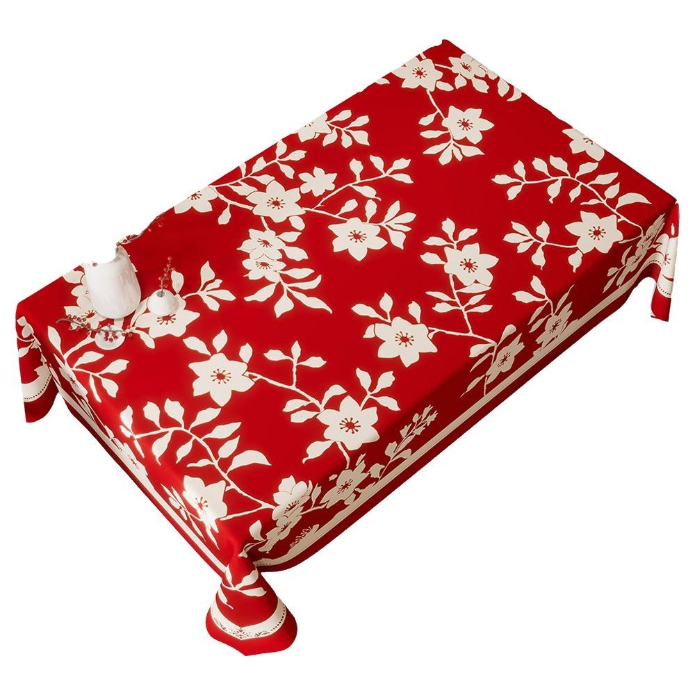 Festive Waterproof New Year Tablecloth Stain Resistant Light Luxury Table Cover Cartoon Washable Coffee Table Mat Restaurant