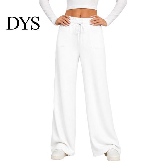 Lounge Wear Pants Women Wide Leg Pants, Drawstring Waist Loose Casual Adjustable Trousers Trousers, Solid Color Palazzo with Pockets