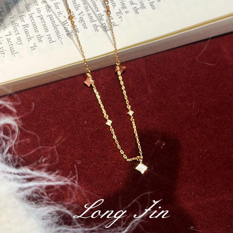 Shining Star Series Set Necklace Bracelet Earrings Fritillary Quadrangle Diamond High-End Jewelry Live Special For