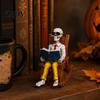 Durable Resin Skeleton Ornament Halloween Figurine, Sitting On Rocking Chair Statue, Drinking Hand Carved Coffee Crocheting Reading Tabletop