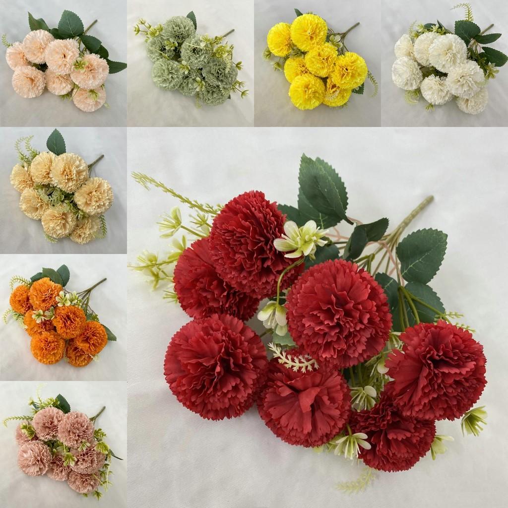 Silk Fabric 7branch Fulu Carnation Artificial Flower Bouquet For Wedding Decor And Photography