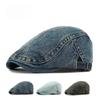 Retro Washed Denim Flat Cap Unisex British Style Ivy Cabbie Hat Adjustable Jeans Beret Peaked Cap for Men Women Casual Duckbill Hat