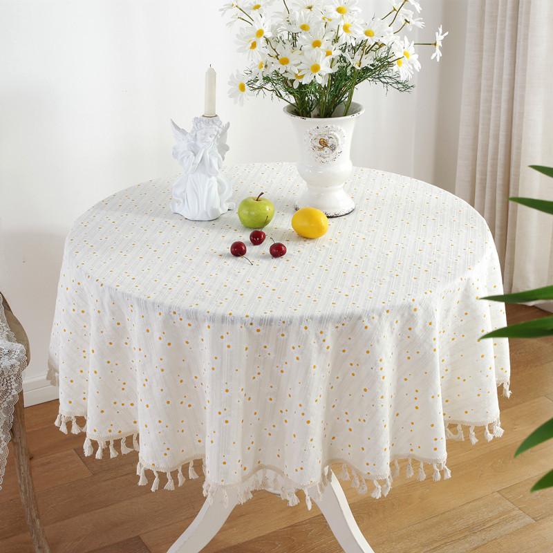 Floral Round Tablecloth With Tassel Flower Tablecloth Suitable For Kitchen Decorantion/Indoor And Outdoor Dining Table/Party