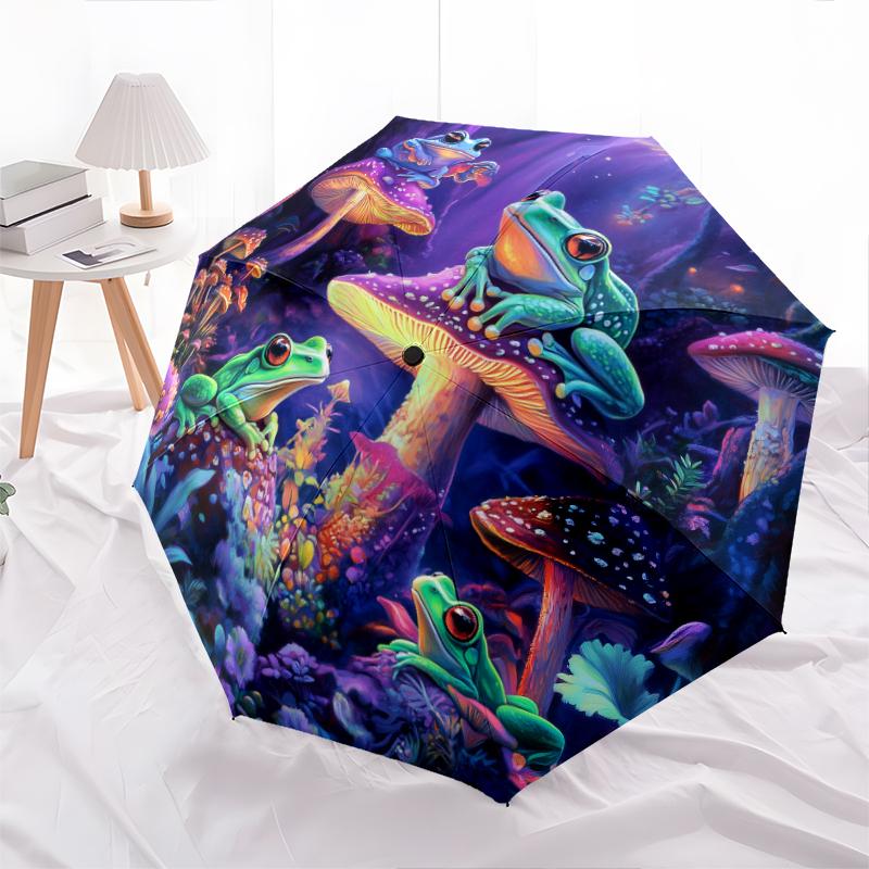 Colorful Frog pattern, automatic folding umbrella, portable and foldable design, 8 ribs, a Christmas or birthday gift.