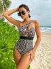Sexy Push Up Leopard Swimwear One Shoulder Ring Linked High Waist One Piece Swimsuit Beach Wear Bathing Suit Bodysuit Monokini