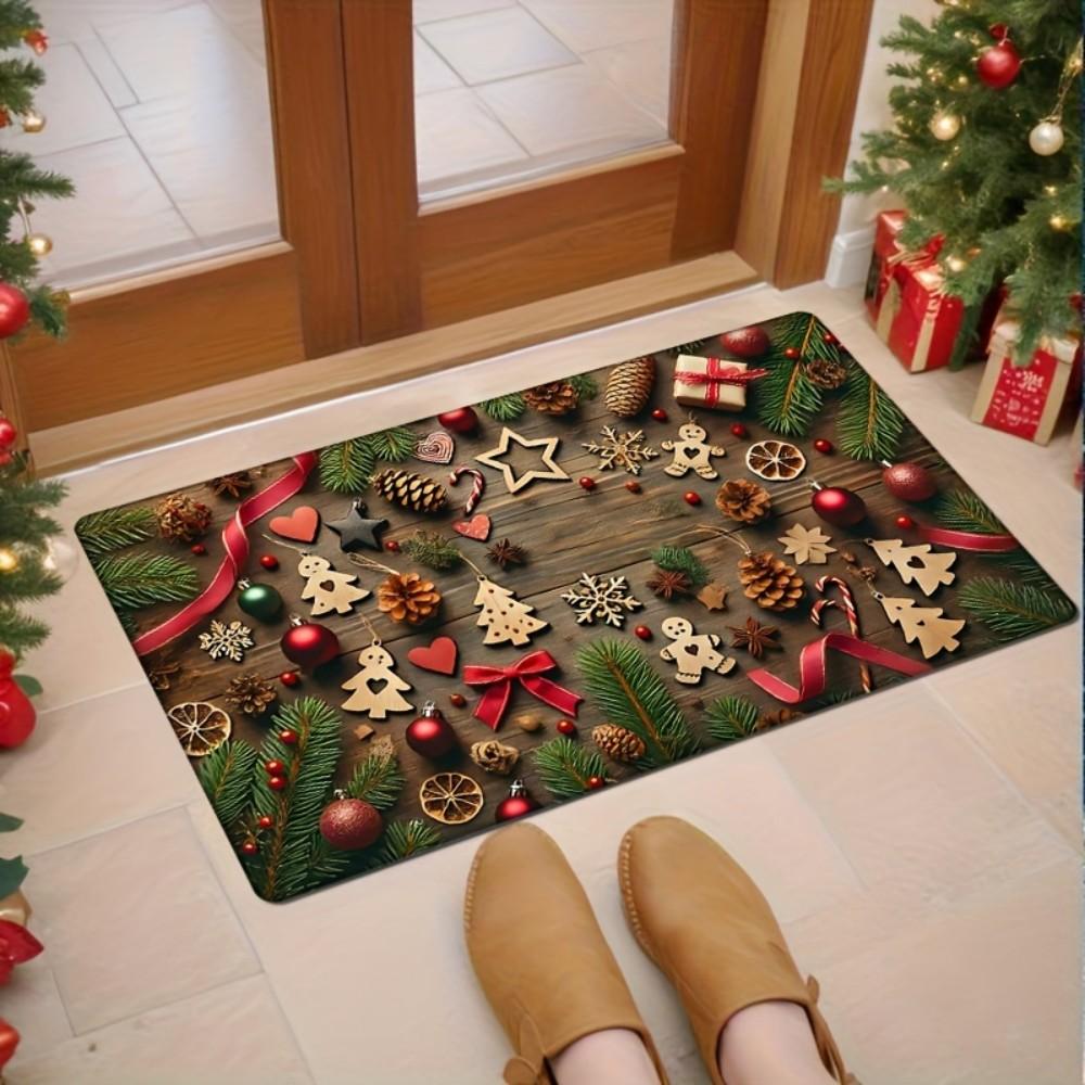 

VIKAMA Christmas Pinecone Gingerbread Man Entry Rug Entryway Living Room Festive Decoration Home Decor Floor Mats 50x80cm