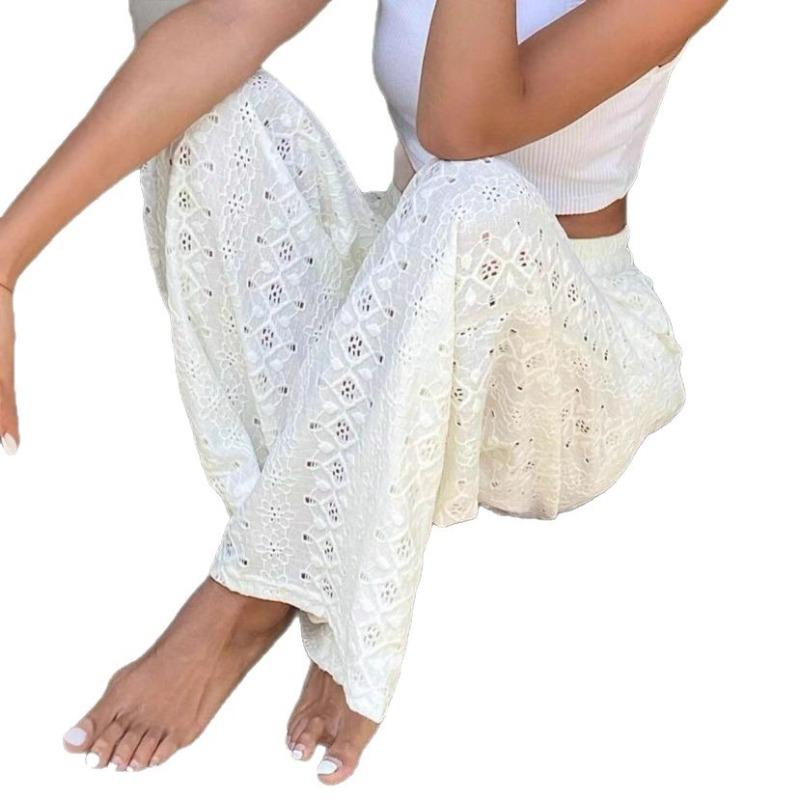 Lady's Summer Open-work Embroidered Casual Stretch Waist Pants