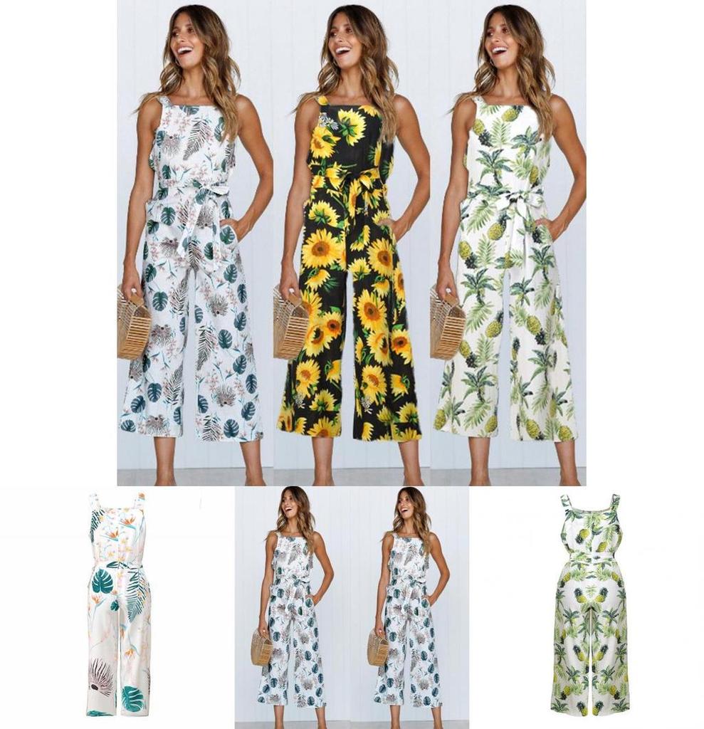 Elegant Summer Floral Print Off Shoulder Sleeveless Jumpsuit For Women Casual Rompers