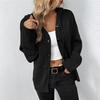Women's Hooded Jacket with Solid Color Knitted Cardigan Drawstring