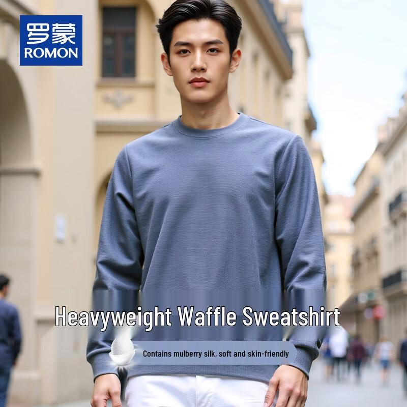ROMON Men's Waffle Knit Silk Blend Pullover Sweatshirt