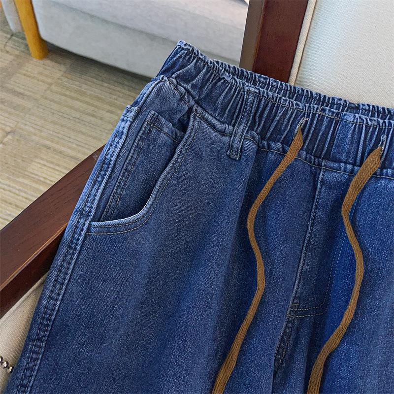 Plus Size Women's High Waist Denim Long Pants - Slimming, Casual, Loose, Cuffed Dad Jeans (200/300 Jin)