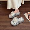 Thick-soled Slippers for Women's New Summer Models, Not Tired of Stepping On Shit, One-word Sandals, Bows, Advanced Sense of Camping Slippers for Wome