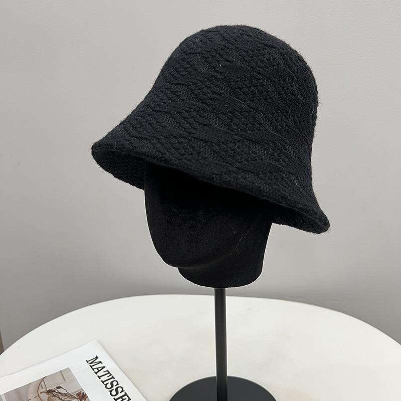 Simple imitation cashmere jacquard knitted bucket hat women's autumn and winter versatile fashion warm straight bucket hat