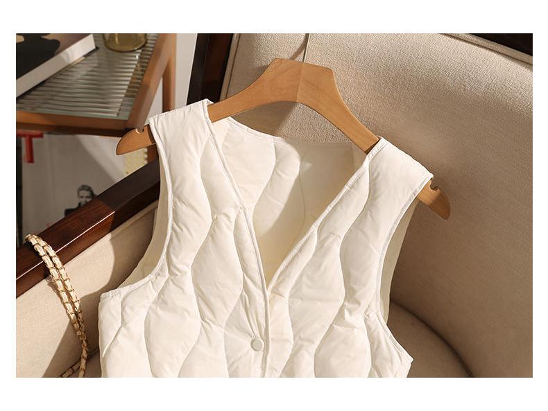 Chaleco acolchado de algodón para mujer: Superligero y Fino, Cálido, Sin Mangas, Abotonado para Primavera, Otoño, Invierno