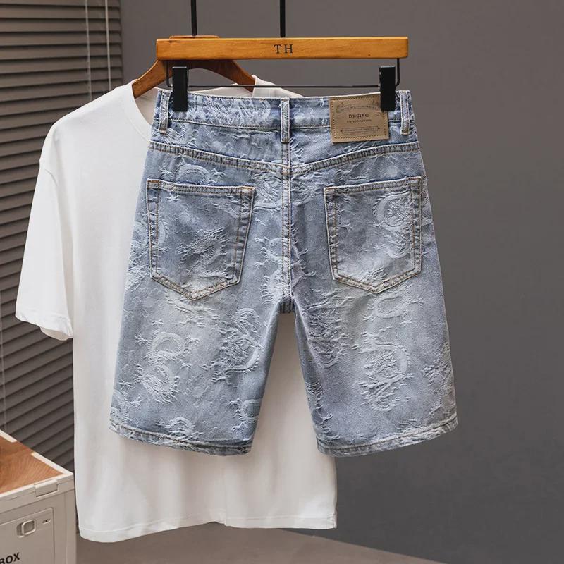 2024 Men's Trendy Loose Straight Denim Shorts: Mid-Length Youth Breeches