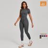 Women's Short-Sleeve Half-Zip Tummy-Control Yoga Jumpsuit