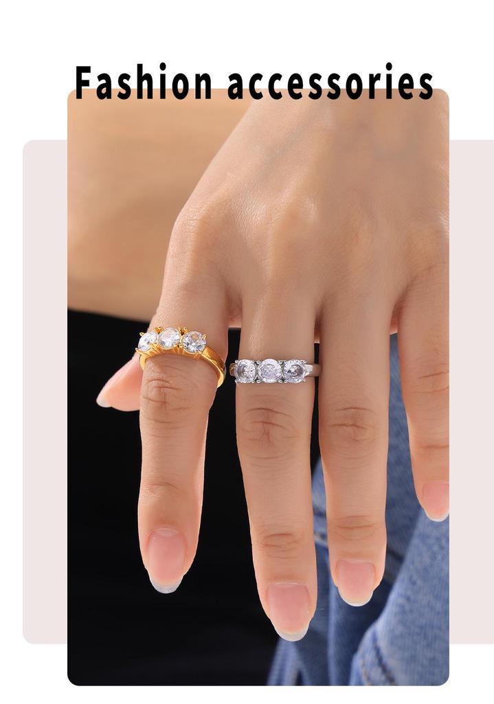 Elegant French Minimalist Gold-Plated Titanium Ring Set with Cubic Zirconia