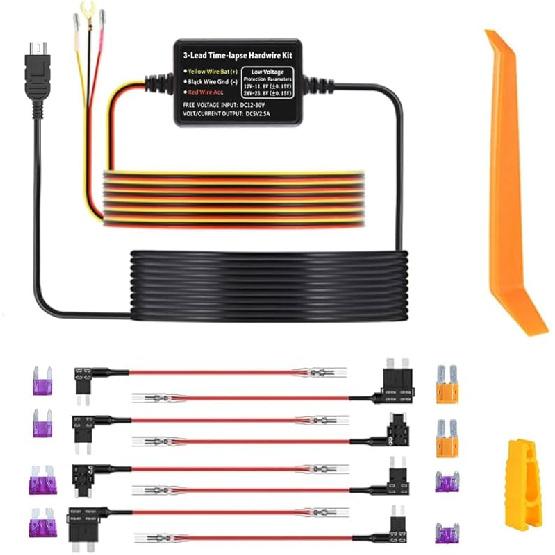 Dash Cam Hardwire Kit USB Mini, 10.5ft Dashcam Hardwire Kit for Dash Camera 12V-24V to 5V Fuse Kit with Low Voltage Protection, Parking Monitor-8 USB Mini
