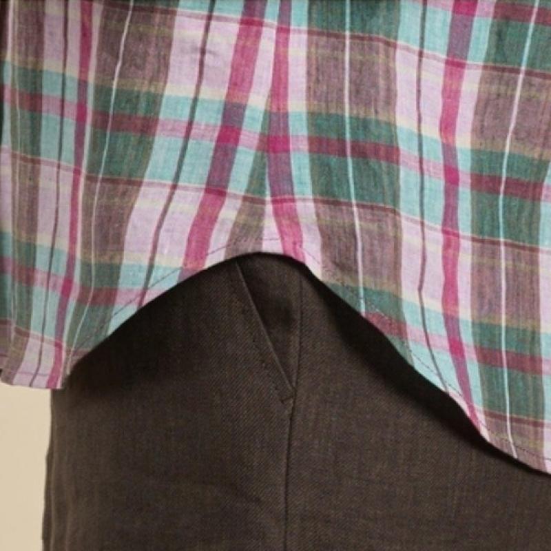 Bcbg One Pocket Linen Check Blouse B6m3b405