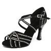 Women Latin Dance Shoes Charm Girl Tango Ballroom Sandal Salsa Samba Rhinestone Pearl Party Heeled