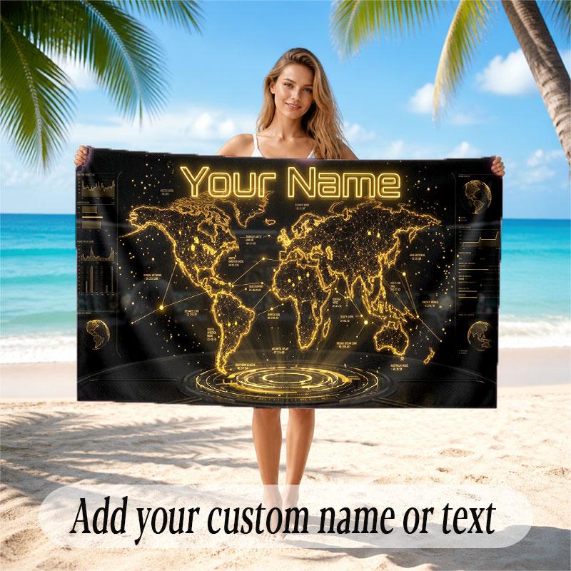 City Cyberpunk Theme Soft Beach Towel Personalized Custom Name Text Towel Portable for Beach Pool Travel