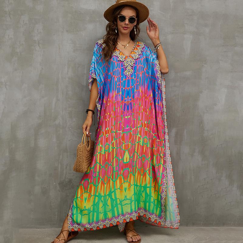 

Пляжна відпустка Сорочка-накидка вільного крою з віскози з принтом One Size