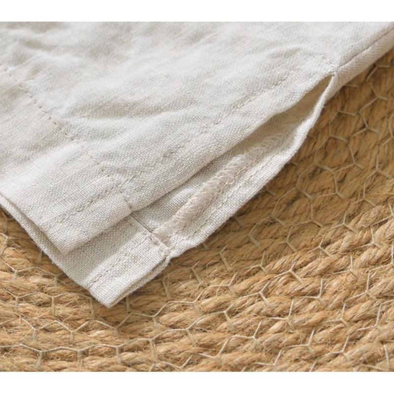 Summer 100% Natural Linens Tees Men Chinese Style Retro Clothes Solid Color Stand Collar V-Neck Short Sleeves Tops&T-shirts Casual Breathable Tshirt