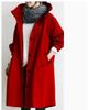 Women Windbreaker Hooded Button-down Loose Pure Color Coat Long Sleeves Knee