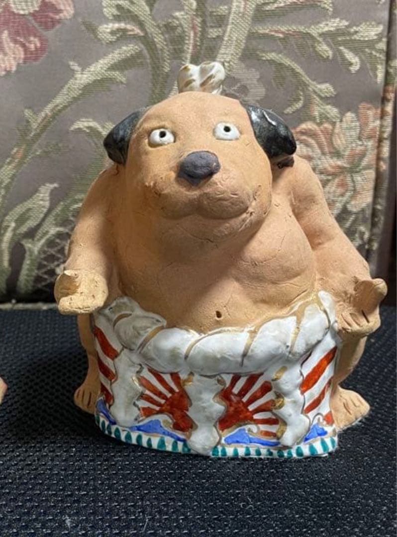 

[USED] Free shipping included. Ceramic doll by Yoko Sasaki, Yokozuna s first sunrise, Year of the Dog.