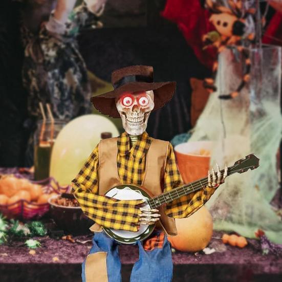 Halloween Skeleton Ornament Animated Country Skeleton Musician Band Banjo Player Statue Farmhouse Style Haunted House Decor
