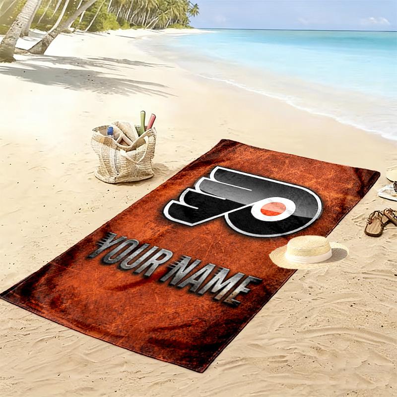 Name Custom Philadelphia Flyers Art Print Beach Towel, Large Soft Quick Dry Towel for Beach Camping Swimming
