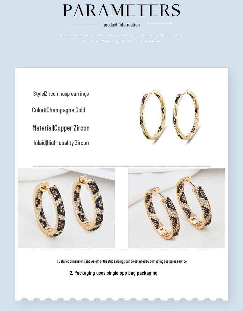 Gold-Plated Leopard Print Zircon Hoop Earrings: Fashionable European & American Style Multi-Design Studs