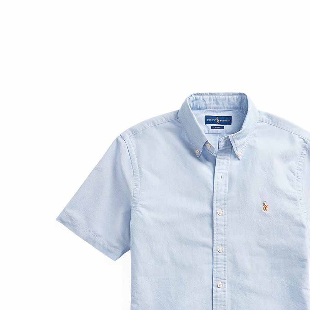 Polo Ralph Lauren SS22 Solid Color Oxford Cloth Single-Breasted Short Sleeve Shirt Men Shirts Blue MNPOWOV1N820050-400