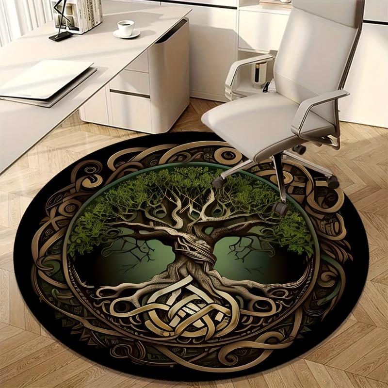 Life Tree Round Rug Anti-Slip Doormat Floor Mat Aesthetic Home Decor for Living Rooms Hotels Durable Stylish Artistic Accent