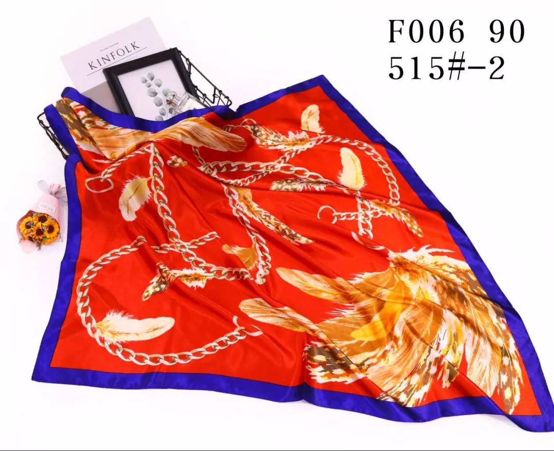 Elegant Floral Print Silk Scarf for Women - European & American Spring/Autumn Style Headscarf 80-100cm