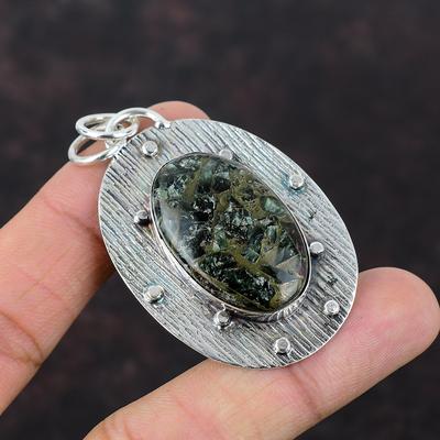 Kupfer Seraphinit Anhänger Handgemacht Dezenter Schmuck 925 Sterling Silber Anhänger Designer Edelstein Schmuck Geschenk für Mutter Seraphinit Schmuck