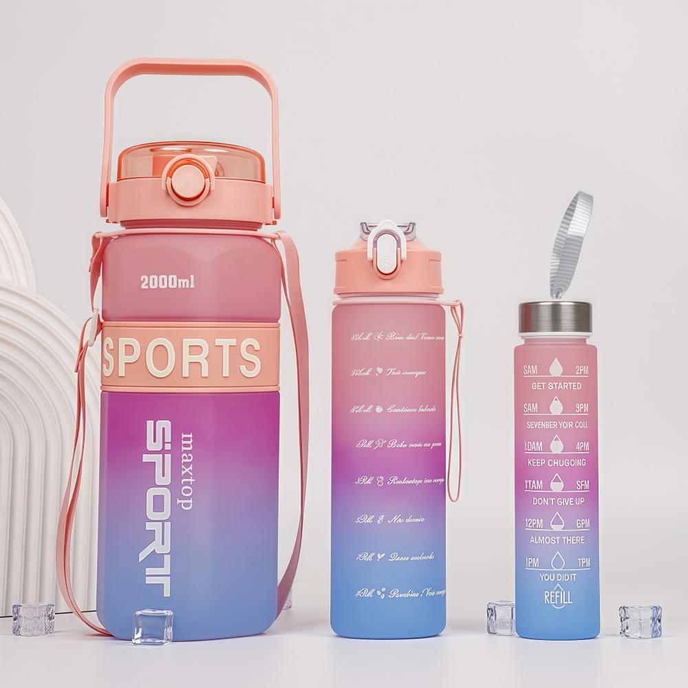 1500-2000ml Hexagonal Triple-Cup High-Capacity Sports Water Bottle Outdoor Strap Portable Dual-Drink Space Drinking Bottles 1500-2000ml