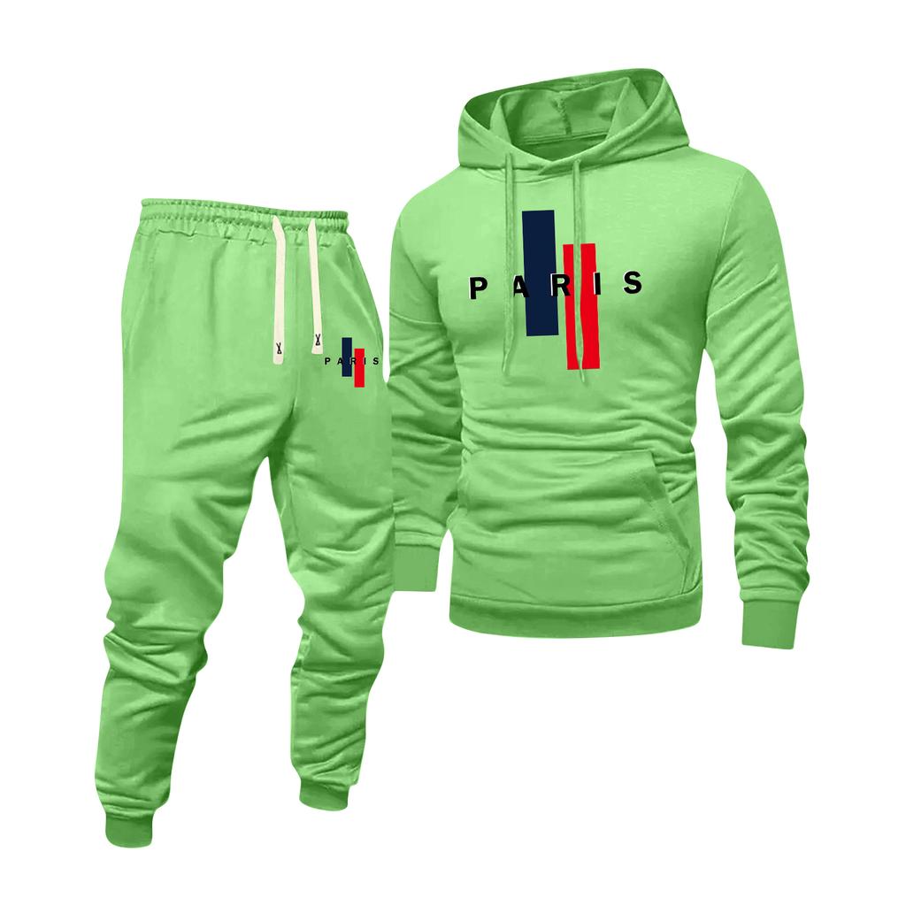 Men's Printed Hooded Sweatshirt And Sweatpants Casual Sports Suit