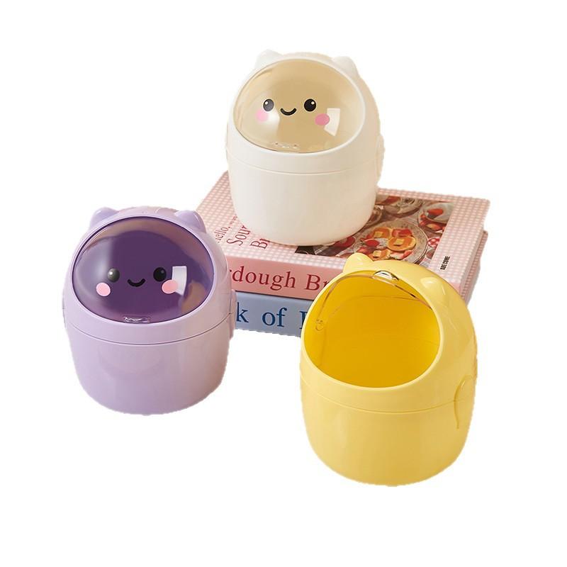 Cute Mini Desktop Trash Can with Lid Wastebasket Home Storage Bucket Office Living Room Student Storage Box Pen Holder