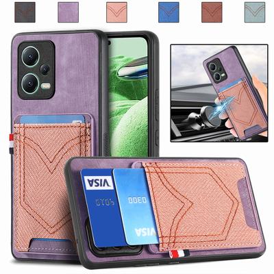 Vertikaler Kartenhalter Leder Geldbörse Hülle für Xiaomi Redmi Note 12 Pro Plus 11 10 13 X4 X3 X5 POCO Retro Denim Kartenhalter Abdeckung