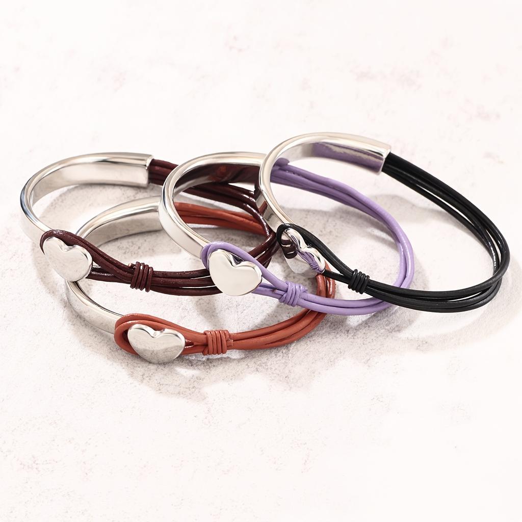 [Bohemian Patchwork Bracelet] Bohemian Style Men's and Women's Patchwork Bracelet - Fresh and Easy Silvery Heart Bangle -1pc - Suitable for Daily Wear