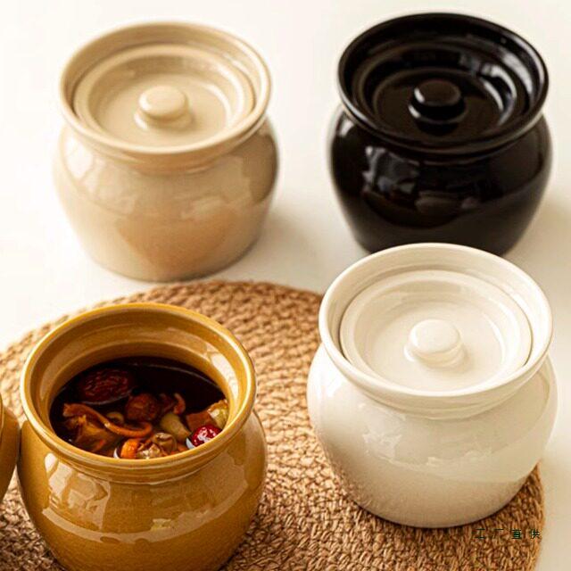 Ceramic Double Boiler Stew and Egg Custard Pot with Lid
